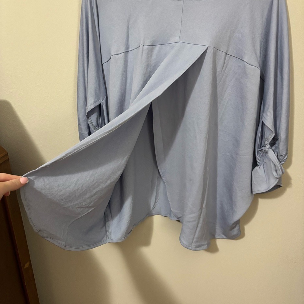 Pinch Blue Tie Bow Sleeve Relaxed Blouse V Neck - Picture 7 of 9